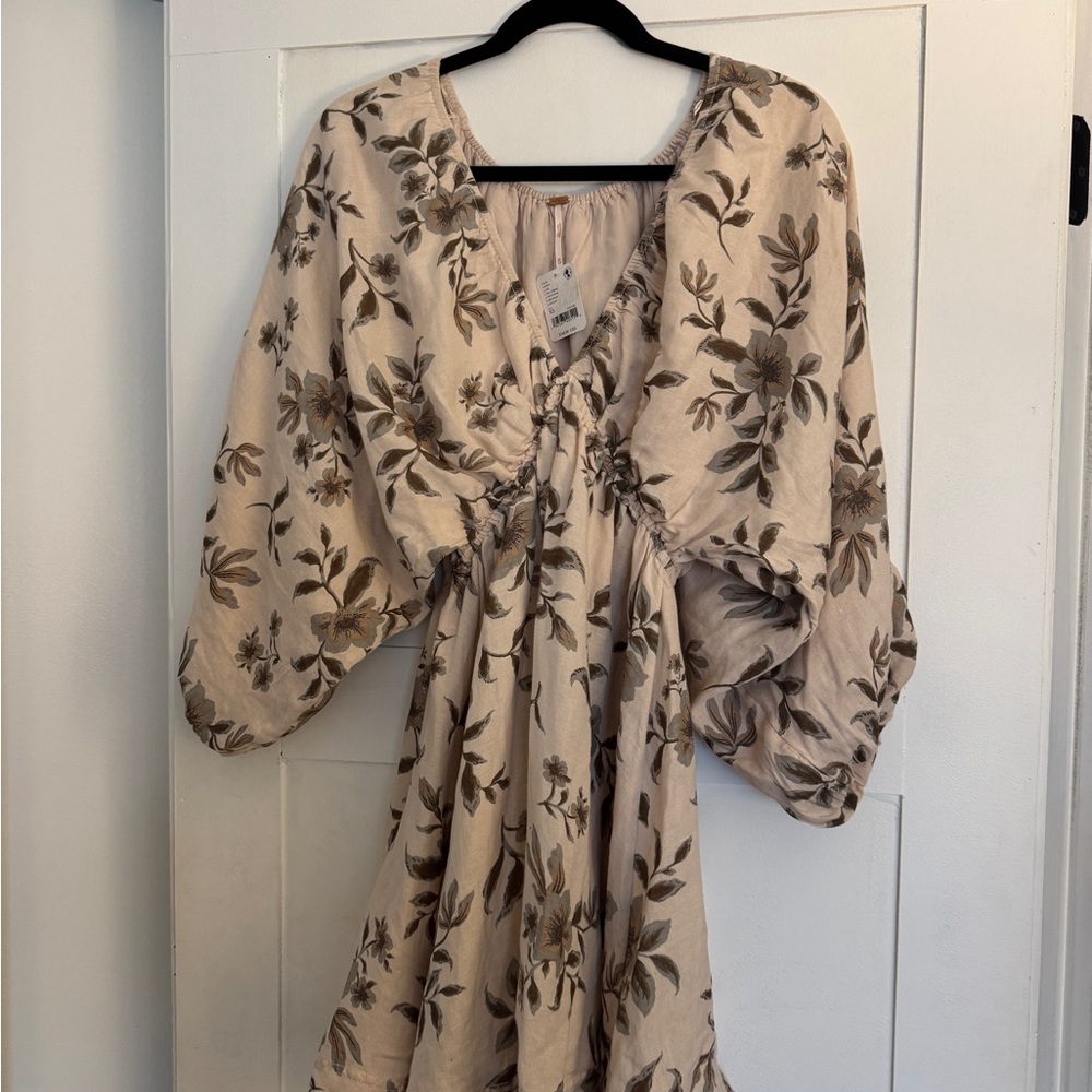 Free People Beige Floral Long Sleeve Dress